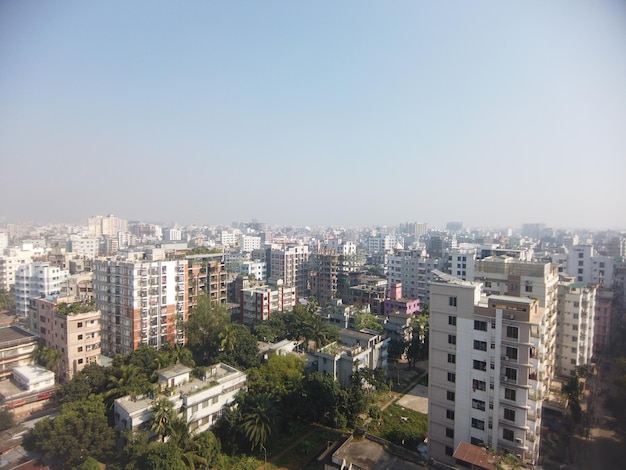 High angle view of dhaka city residential and financial buildings at sunny day