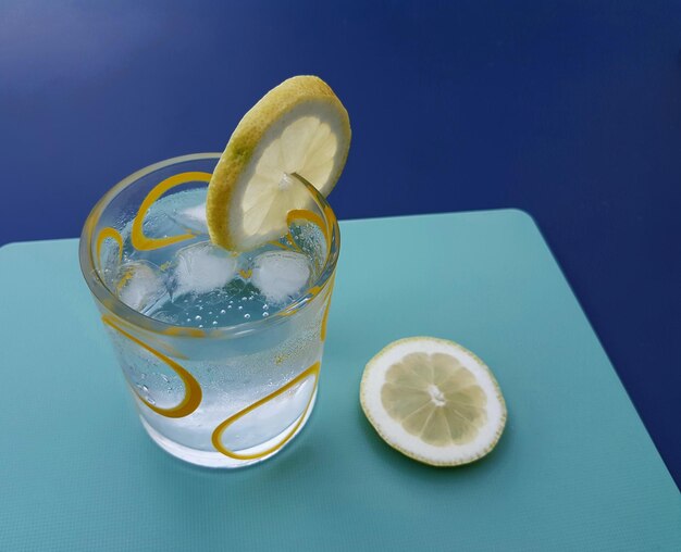 High angle view of drink in glass on table