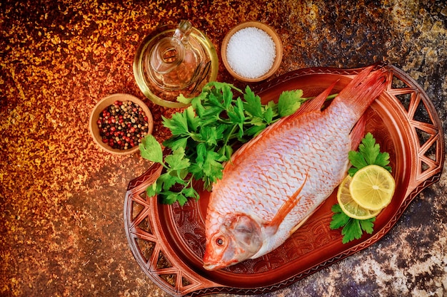 High angle view of fish on table