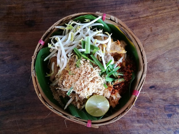 High angle view of food in bowl on table