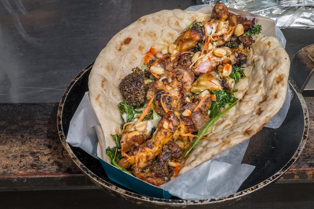 High angle view of food in plate on table