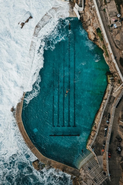 High angle view of frozen swimming pool