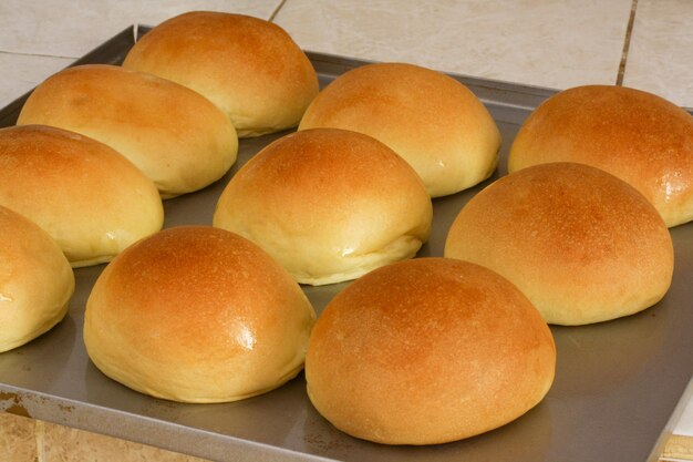 High angle view of homemade bread on table