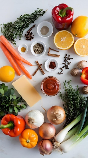 High angle view of ingredients on white background