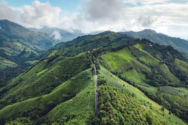 High angle view mountain and roadnan thailand