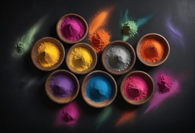 Photo high angle view of multi coloured powder