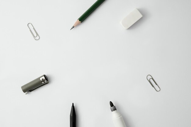 High angle view of objects on white background