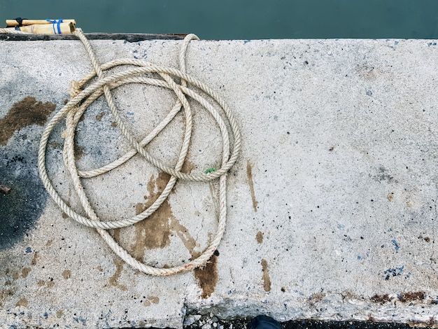 High Angle View of Old Rope Looping On the Floor