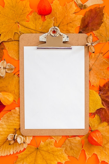 High angle view of orange leaves on table