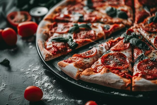 High angle view of pasta and pizza served in plates on table at restaurant