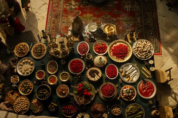 High angle view of people having food on dining table