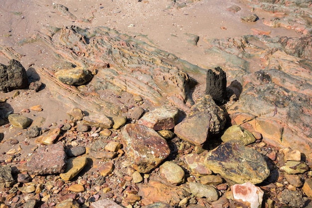 High angle view of rocks on shore