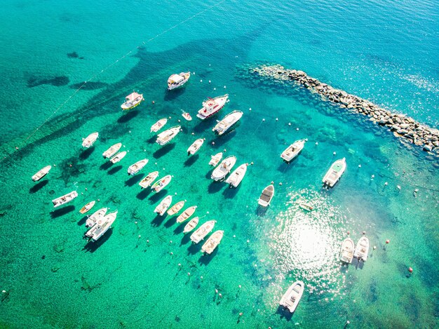 High angle view of sailboat on sea shore