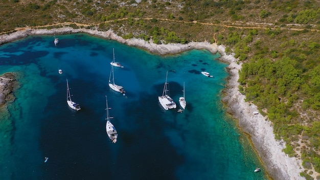 High angle view of sailing boats in bay vacations travel and active lifestyle concept