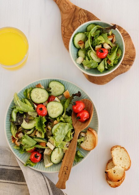 High angle view of salad served on table