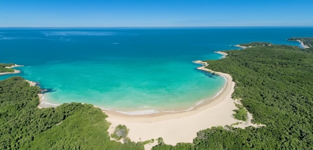 high angle view of sea and sand Ocean and mountains 3D illustration