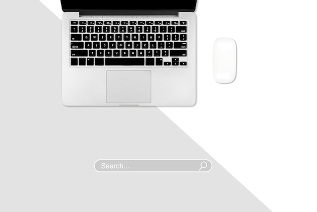 High angle view of a setting table with digital equipment and accessories of business workplace on modern background