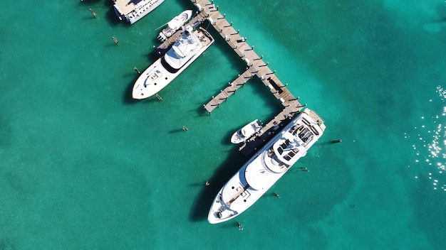 High angle view of ship moored in sea