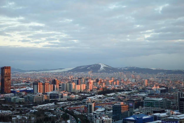 High angle view of snowfall in a Istanbul city