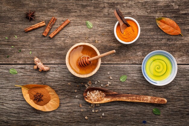 High angle view of spices