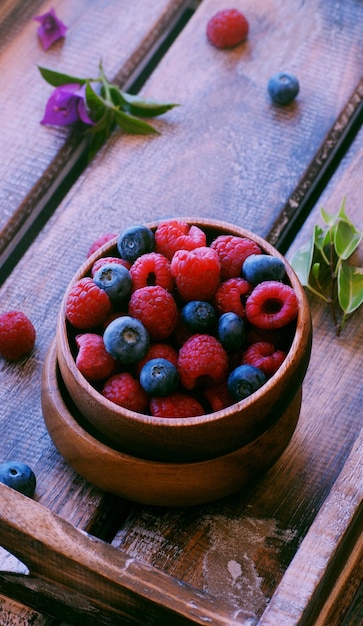 High angle view of strawberries in bowl on table