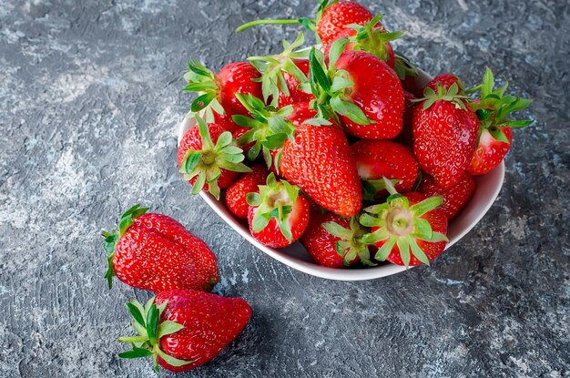 High angle view of strawberries in bowl