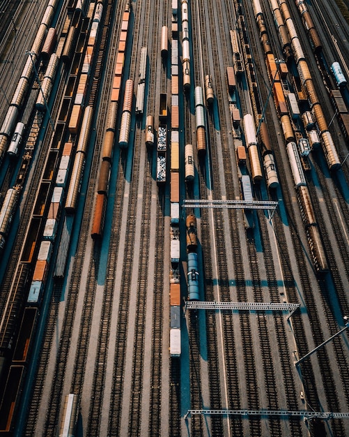 High angle view of trains at shunting yard