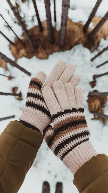 Photo high angle warm winter gloves