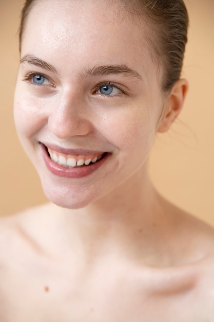 High angle woman with beautiful smile posing