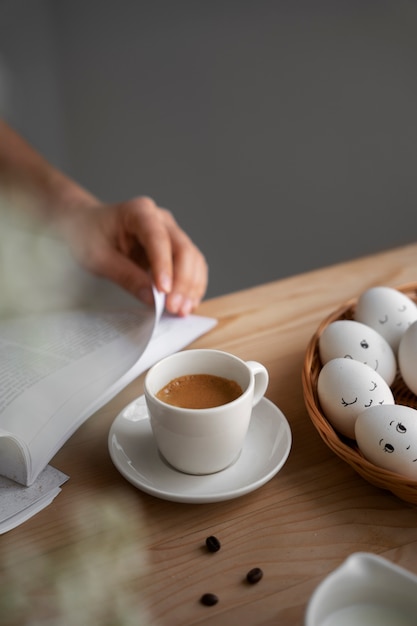 High angle woman with coffee cup