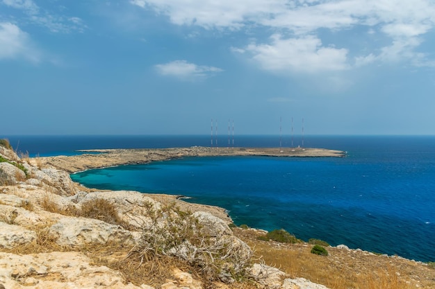 High antennas on the territory of the British military base on the Mediterranean coast