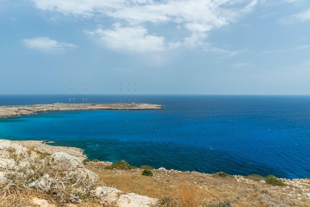 High antennas on the territory of the British military base on the Mediterranean coast