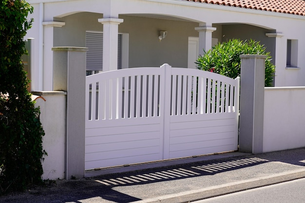 High classic modern white pvc plastic home gate portal of suburbs house street city