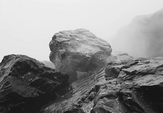 Photo high contrast photo of rocks in mist styled like national geographic photos