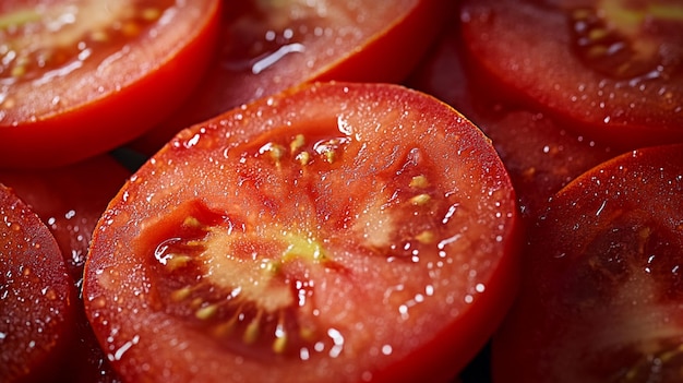 Photo high contrast photography of fresh and juicy tomato slices