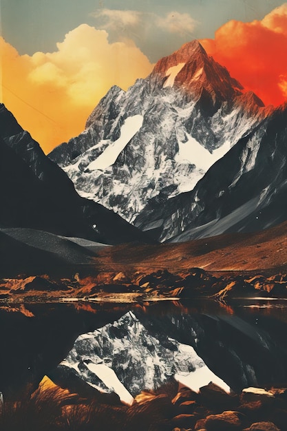 High contrast poster collage mountain travel natural wild concept