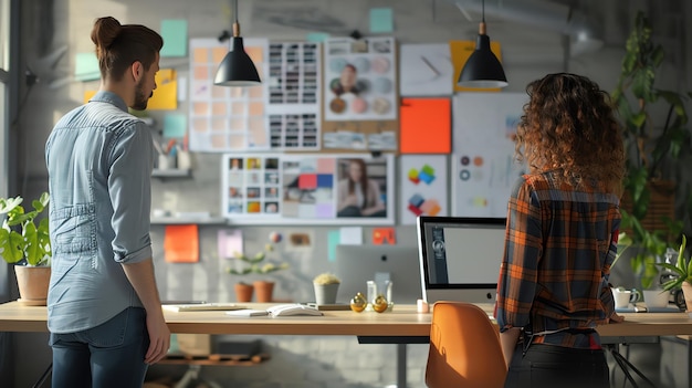 Photo high definition capture of a creative studio space designers at work mood board visible