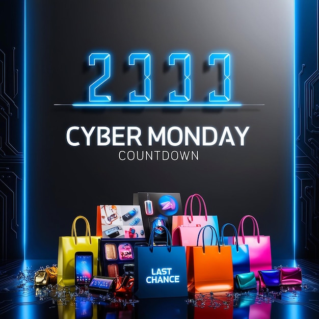 High dynamic range HDR photography of a Cyber Monday Countdown scene featuring a sleek