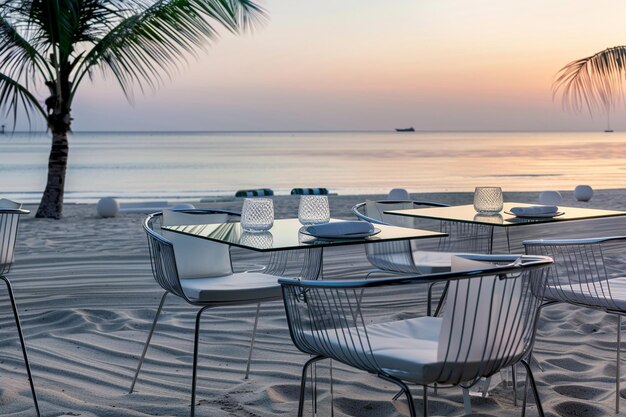 Photo high end beachside dining arrangement