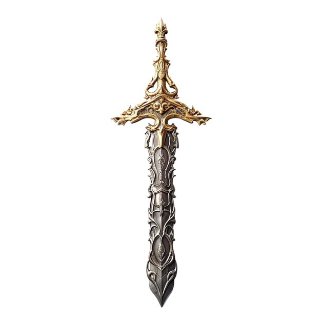 Photo high fantasy upright standing sword concept art white background