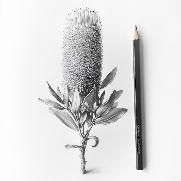 Photo high fidelity pencil drawing of a coastal banksia flower