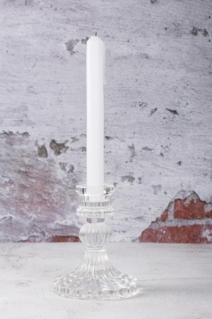 High glass candle holder for long candles in vintage style