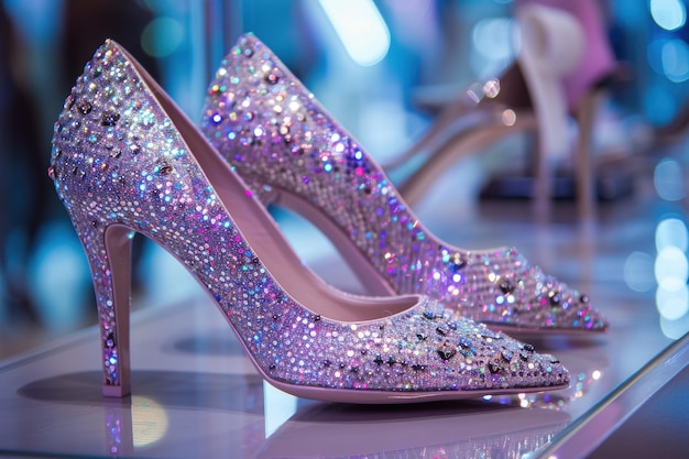 High heel fashion shoes with glitter