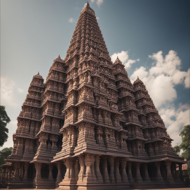 Photo high hindu temple with a calm courtyard