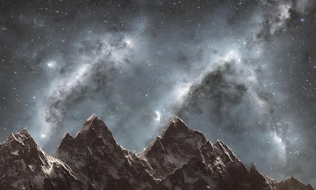 High mountains and night starry sky