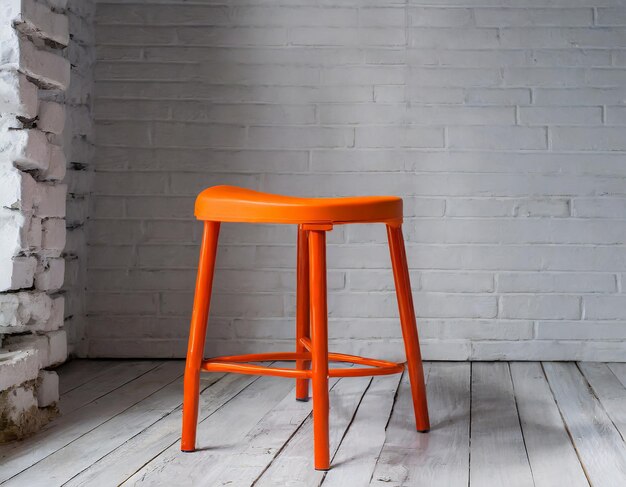 Photo high orange bar stool on a white wooden floor loftstyle concept