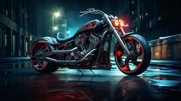 High power motorcycle chopper at night