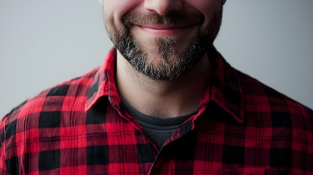 Photo high quality 8k studio portrait of happy man in plaid shirt