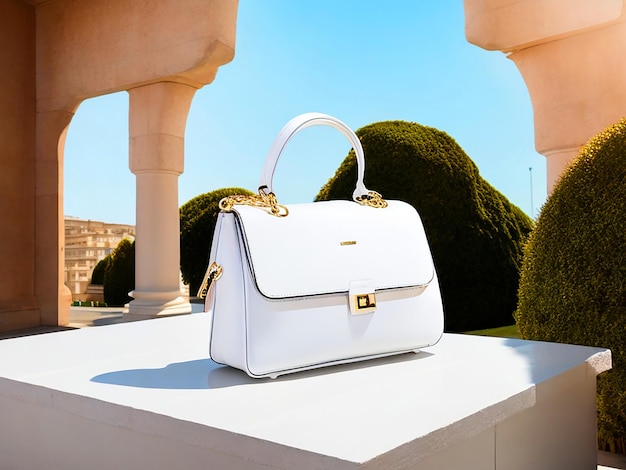 high quality 8K Ultra HD an rectangular white women's bag Italian style