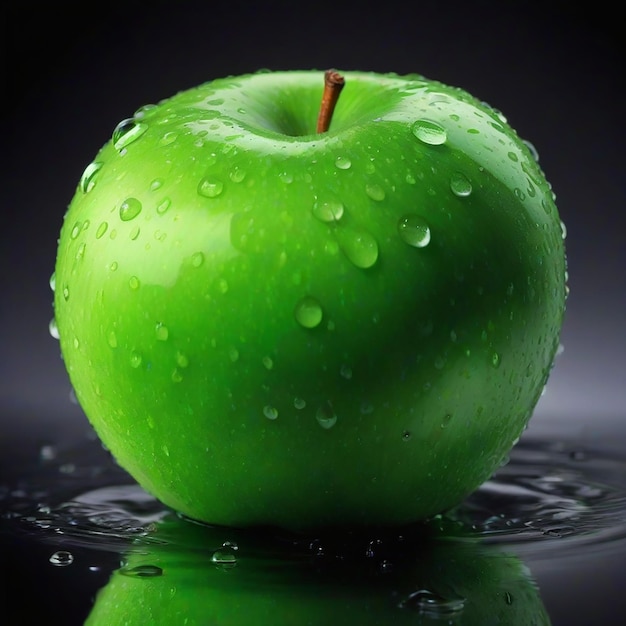 A high quality Apple fruit with reflective water droplets AI generated